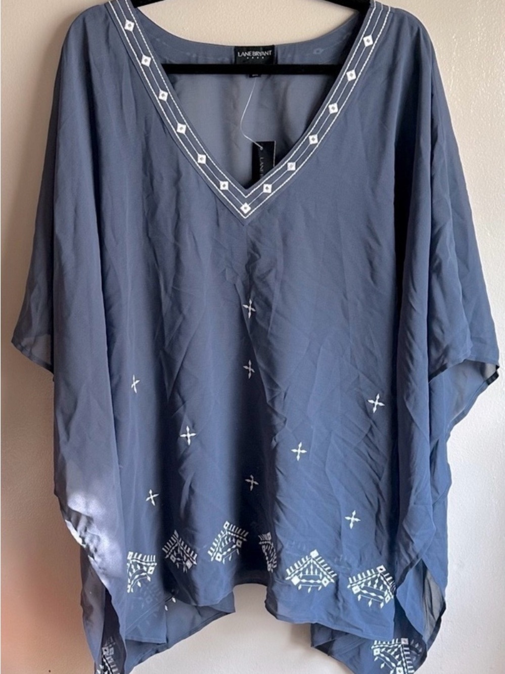 Lane Bryant Slate Blue Embroidered V-Neck Poncho Tunic